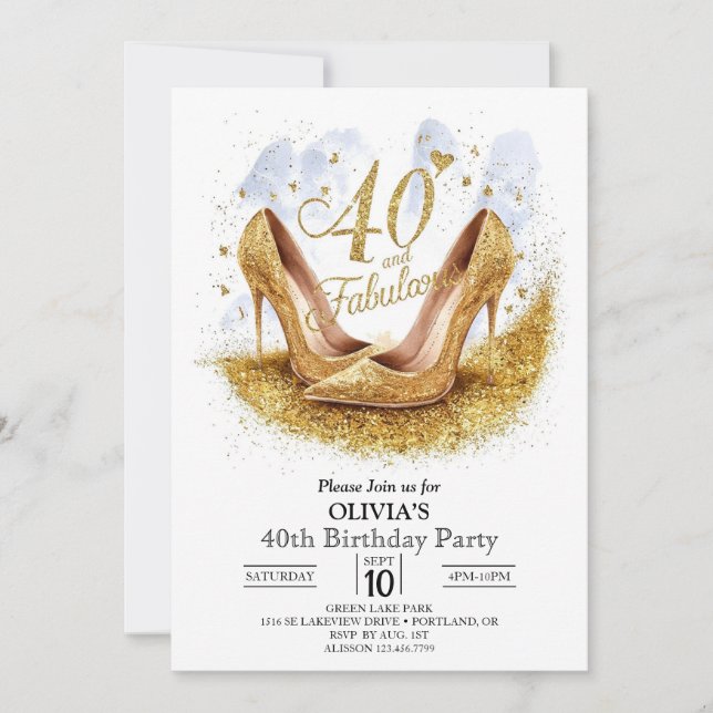 Invitación Surprise Simple Digital Gold 40 cumpleaños (Anverso)