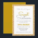 Invitación Surprise Sweet 16 Birthday Faux Gold Purpurina<br><div class="desc">Esta elegante y sorprendente invitación a la fiesta de cumpleaños número 16 cuenta con un purpurina de imitación dorado acentuado con un moderno tipo de letra de escritura. El texto del personalizado le permite añadir los detalles de su invitación.</div>