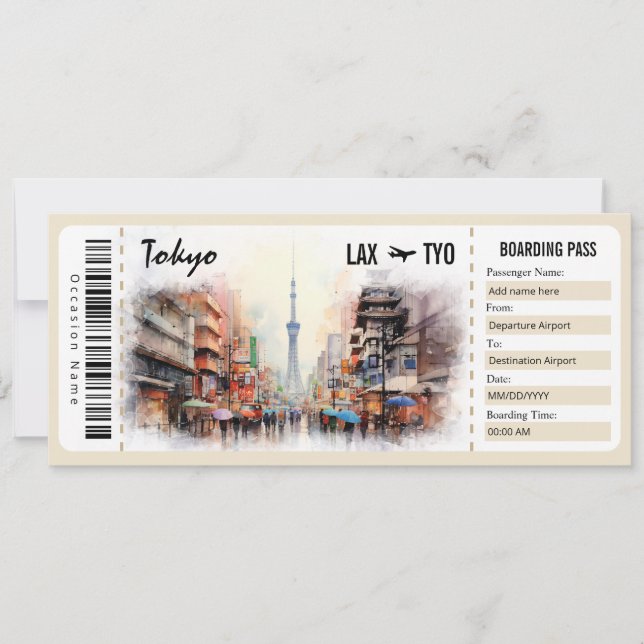 Invitación Surprise Tokyo Boarding Pass Certificado De Regalo (Anverso)