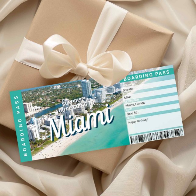 Invitación Surprise Trip to Miami Gift Boarding Pass Card (Surprise Trip to Miami Ticket Printable)