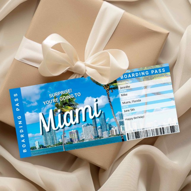 Invitación Surprise Trip to Miami Gift Boarding Pass Card (Surprise Trip to Miami Ticket Printable )