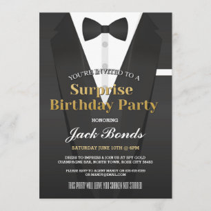Invitación Surprise Tuxedo Black Tie Event Birday Agent
