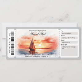 Invitación Surprise Watercolor Sunset Sailing Ticket