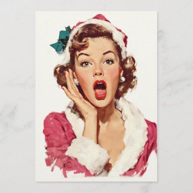 Invitación Surprised Retro Christmas Pin-Up (Anverso)