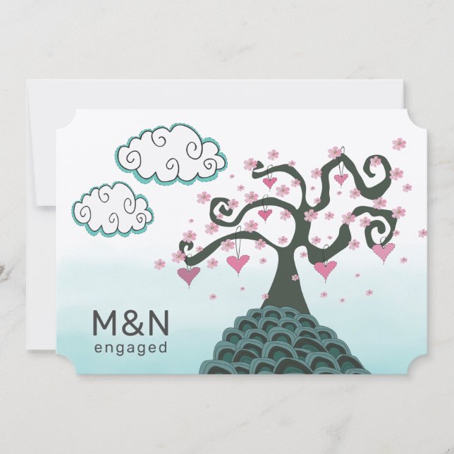 Invitación Surreal Fantasy Cherry Blossom Engagement Party (Anverso)