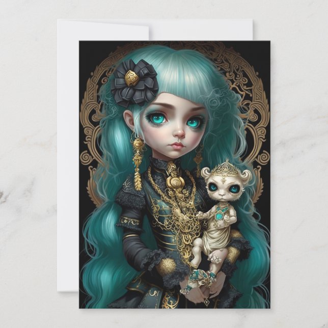 Invitación Surrealismo pop, Chica gótico, bajo cuervo (Anverso)