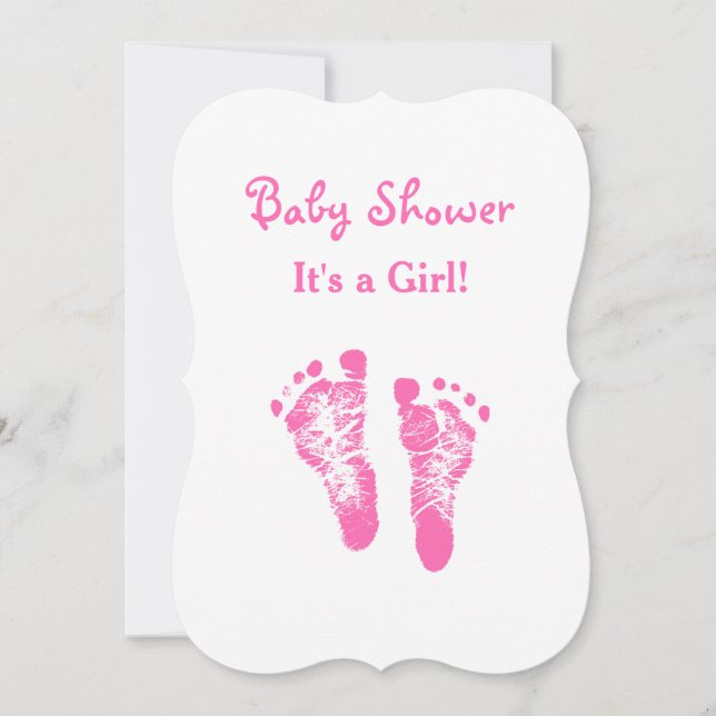 Invitación Sus huellas rosadas lindas de Baby Shower de un (Anverso)