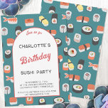 Invitación Sushi Birthday Party<br><div class="desc">Invitación divertida y moderna a la fiesta de cumpleaños del sushi japonés. La parte posterior presenta un patrón de sushi que le permite disfrutar de una deliciosa ayuda. Personalizar el texto para que se adapte a tu celebración. Arte original de Nic Squirrell</div>