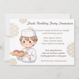Invitación Sushi Birthday Party Invitation with Cute Anime