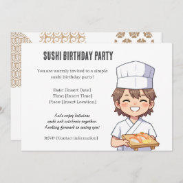 Invitación Sushi Birthday Party Invitation with Cute Anime