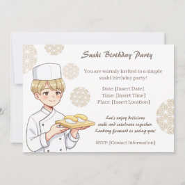 Invitación Sushi Birthday Party Invitation with Cute Anime