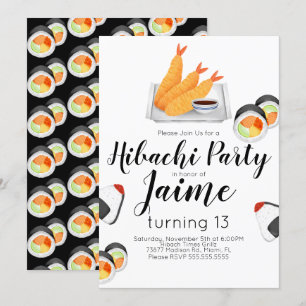 Invitación Sushi de Acuarela Cumpleaños de Adolescente Tempur