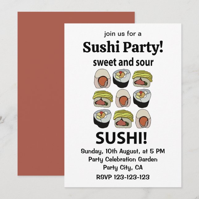Invitación Sushi Dulce y Agrio Sushi  (Anverso / Reverso)