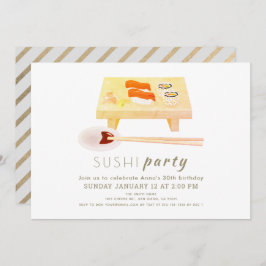 Invitación Sushi Fiesta Cumpleaños Blanco Moderno