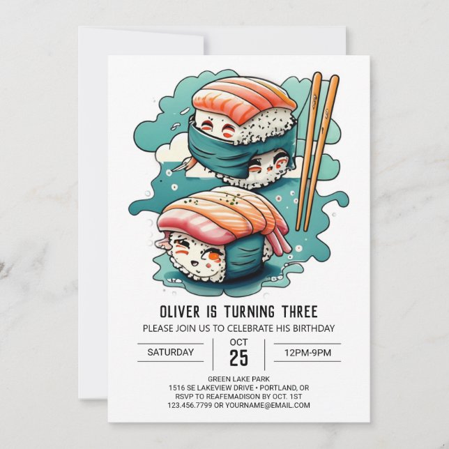 Invitación Sushi Fiesta Friends Cumpleaños (Anverso)