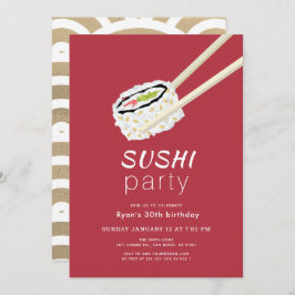 Invitación Sushi Fiesta Simple Burgundy & Gold Cumpleaños