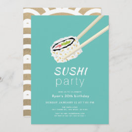 Invitación Sushi Fiesta Simple Turquesa & Oro Cumpleaños