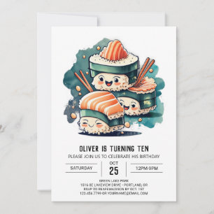 Invitación Sushi moderno espera cumpleaños