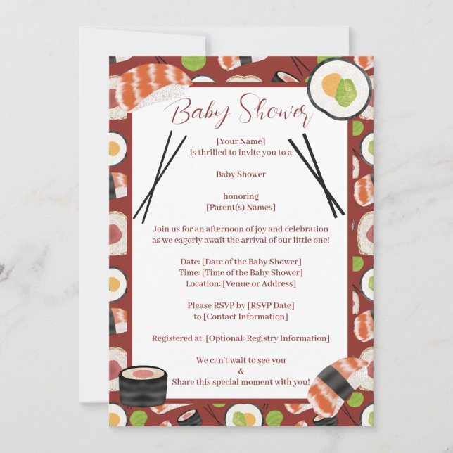 Invitación Sushi Neutral Baby Shower (Anverso)