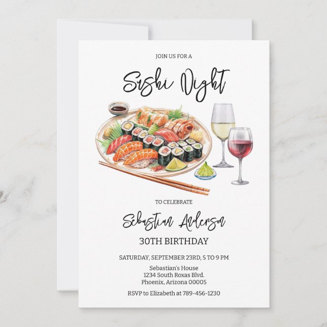Invitación Sushi Night Birthday Invitation (Anverso)