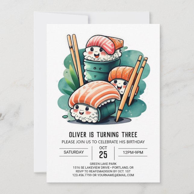 Invitación Sushi Noche Impresión Cumpleaños (Anverso)