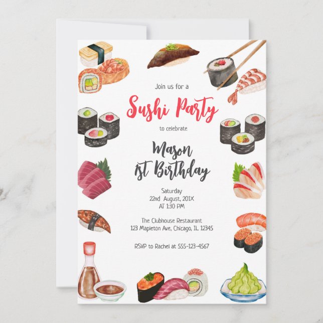 Invitación Sushi Party Birthday Invitation (Anverso)