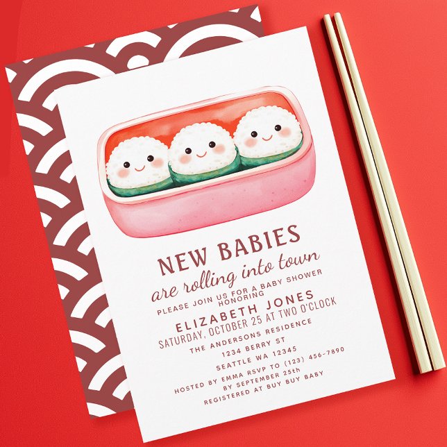 Invitación Sushi Rice Ball Kawaii Triplets Baby Shower (Subido por el creador)