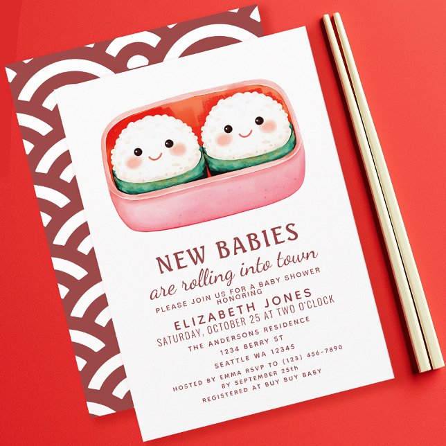 Invitación Sushi Rice Ball Kawaii Twins Baby Shower (Subido por el creador)