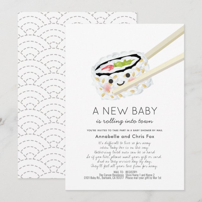 Invitación Sushi Roll Kawaii Baby Shower por correo (Anverso / Reverso)