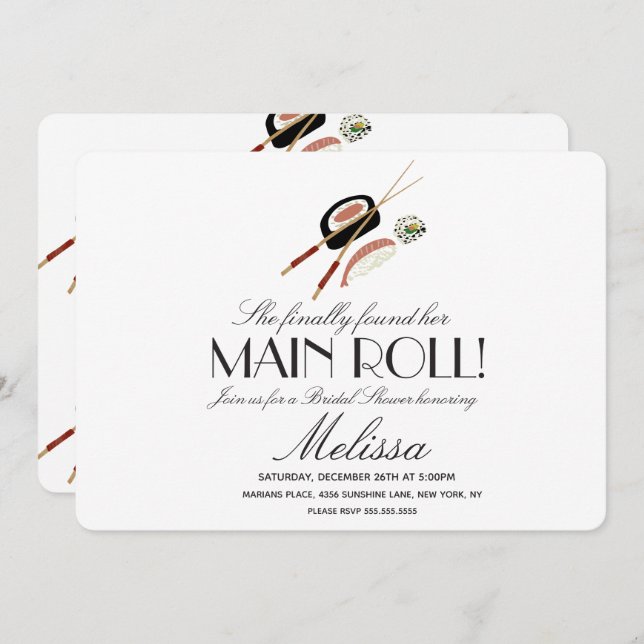 Invitación Sushi Rolls Chopsticks Japan Saki Bridal Shower (Anverso / Reverso)