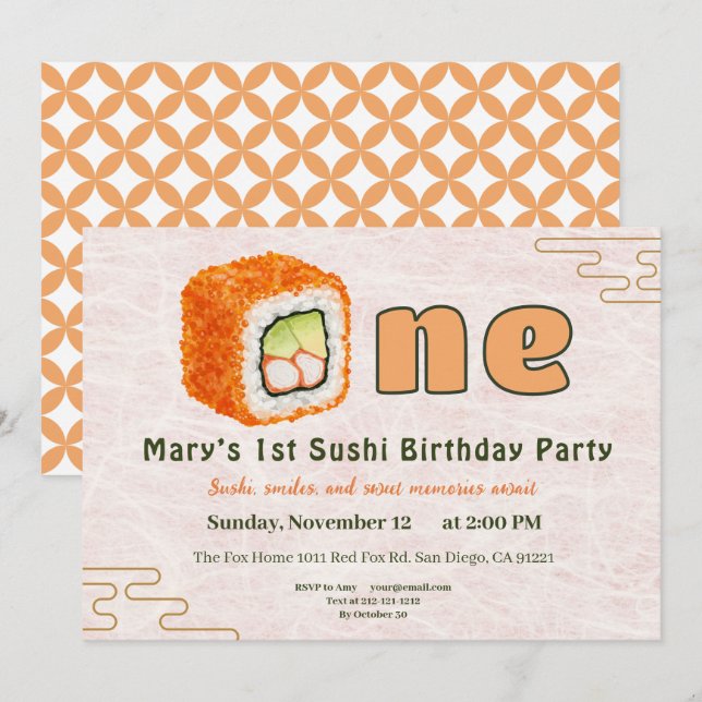 Invitación Sushi-Themed 1st Birthday Invitation (Anverso / Reverso)