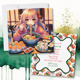 Invitación Sushi y Ramen Chica Anime Fiesta de Cumpleaños