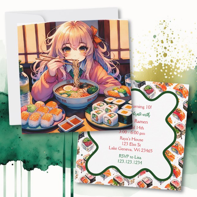 Invitación Sushi y Ramen Chica Anime Fiesta de Cumpleaños (Subido por el creador)