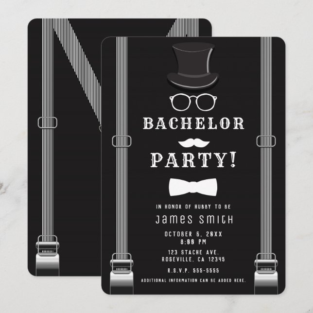 Invitación Suspendedores hipster del partido de bachillerato  (Anverso / Reverso)
