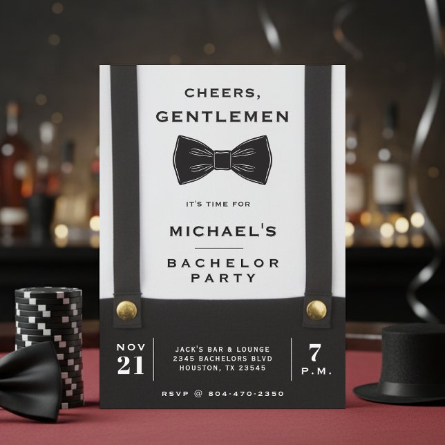 Invitación Suspenders Bowtie Cheers Gentlemen Bachelor Party (Subido por el creador)