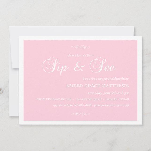 Invitación Suspensión De Damasco Rosa Y Blanco Y Ver Invitaci (Anverso)