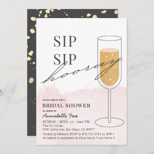Invitación Suspiro Sip Hooray Gold Champaña Champán Ducha Ros