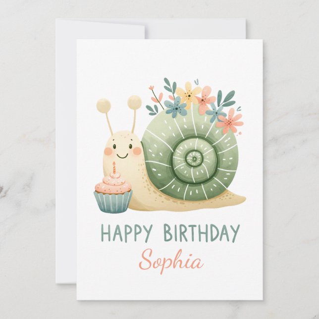 Invitación Süße Schnecke mit Cupcake- Happy Birthday (Anverso)