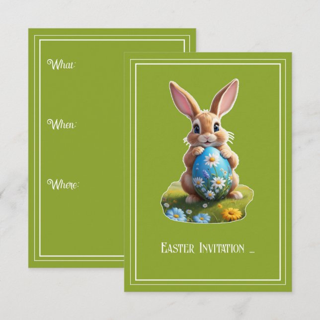 Invitación Süßer Osterhase mit einem Osterei -  (Anverso / Reverso)