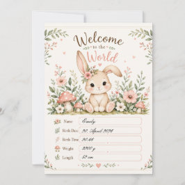 Invitación Süßes Baby Hasen Design mit Geburtsdaten Feldern