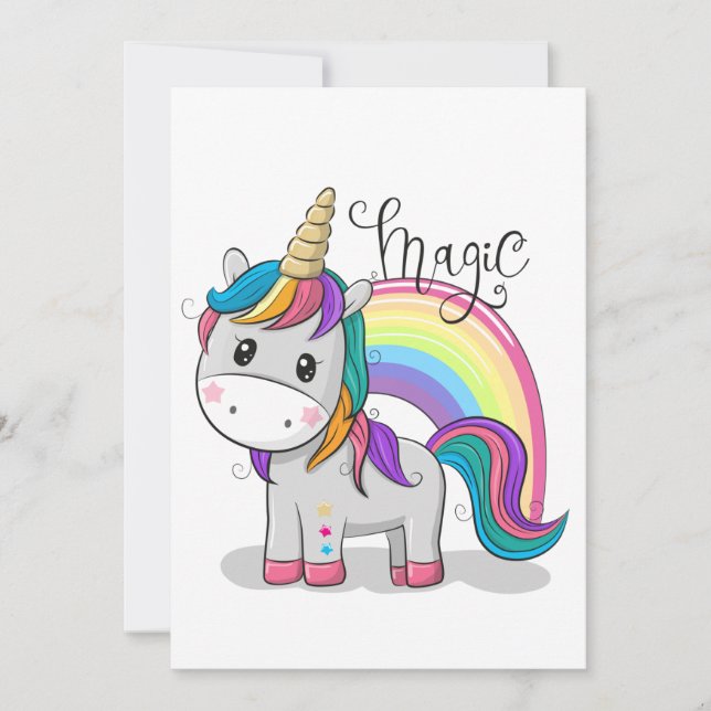 Invitación Süßes Einhorn Unicorn mit großen Augen (Anverso)
