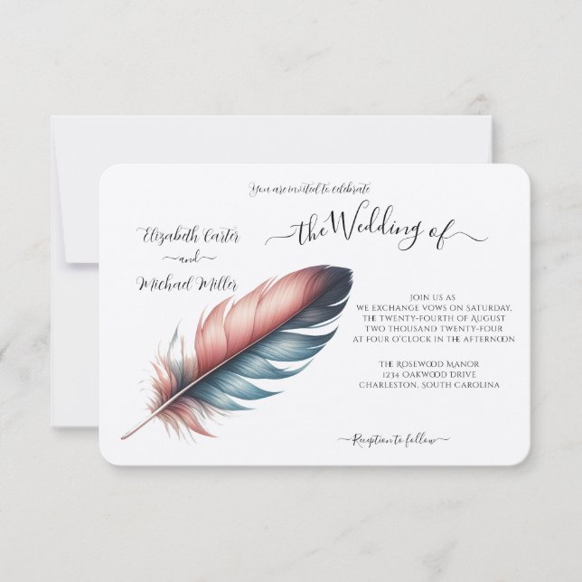 Invitación Susurros de Grace Feathered Elegance Minimalismo (Anverso)