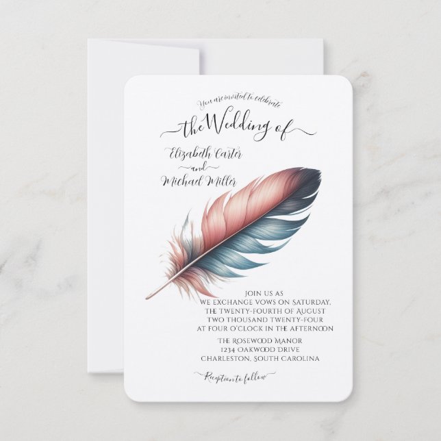 Invitación Susurros de Grace Feathered Elegance Minimalismo (Anverso)