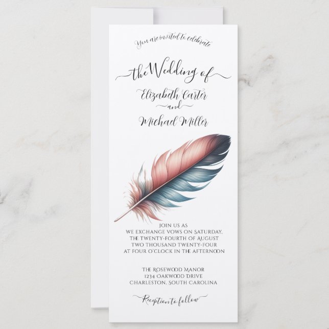 Invitación Susurros de Grace Feathered Elegance Minimalismo (Anverso)