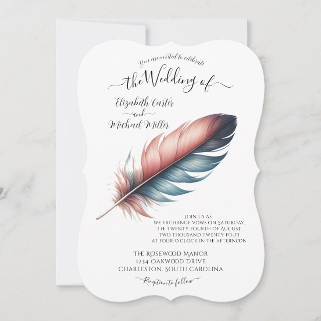 Invitación Susurros de Grace Feathered Elegance Minimalismo (Anverso)