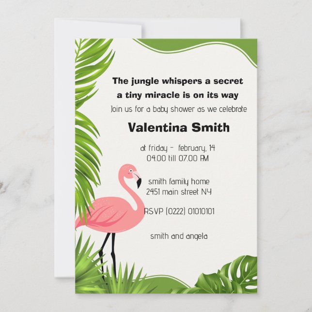 Invitación susurros de jungla invitan a la ducha de bebé (Anverso)