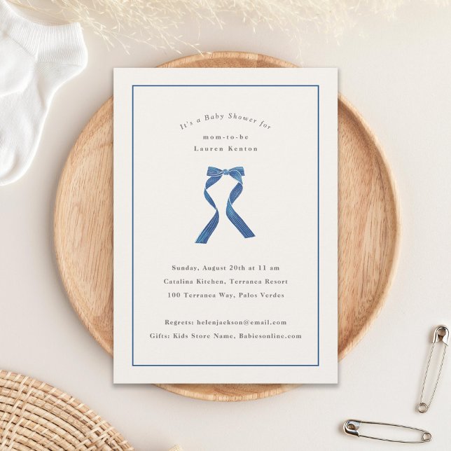 Invitación Sutil Blue Bow Classic Boy Baby Shower (Subido por el creador)