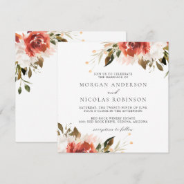 Invitación Sutil Boda de Bouquet floral rojo y blanco