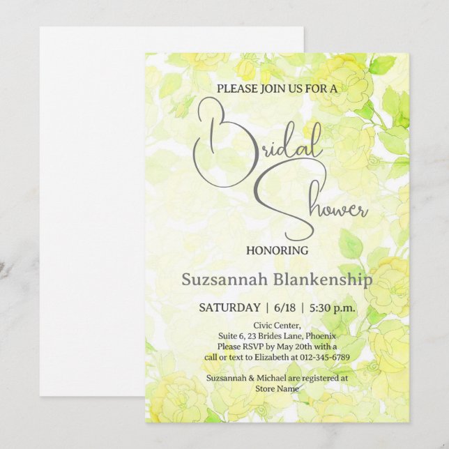 Invitación Sutil Pastel Floral Fondo Brillante (Anverso / Reverso)