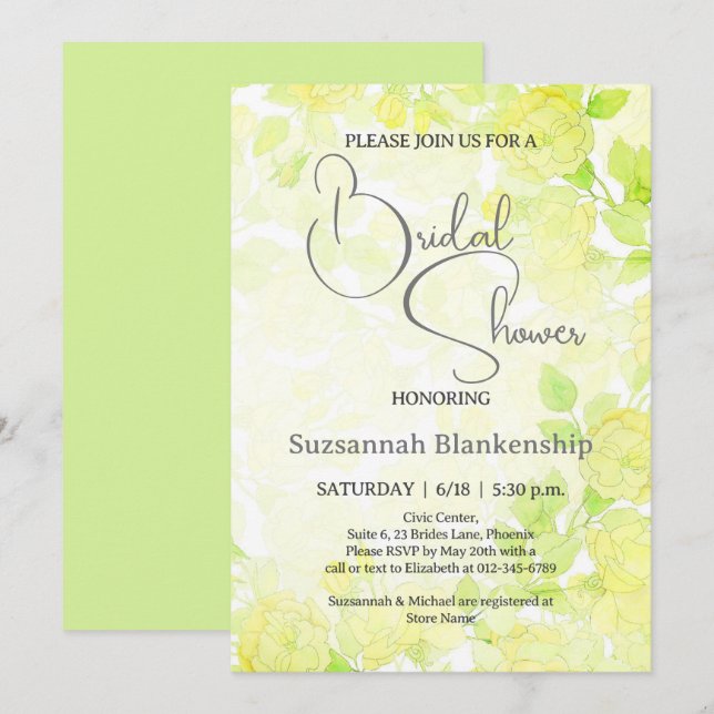 Invitación Sutil Pastel Floral Fondo Brillante (Anverso / Reverso)